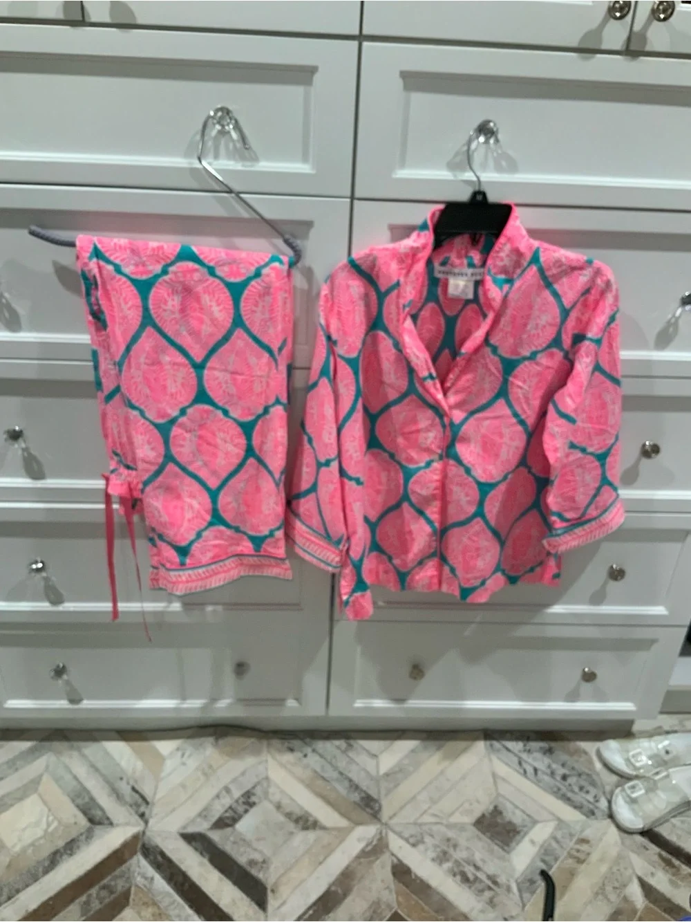 Gretchen Scott Designs Pink & Teal Printed Pajama Set - Picture 1 of 4